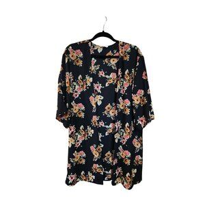 Les Amis Black Floral Kimono Womens S Lightweight Open Front